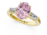Yellow gold Fancy Pink Oval  Solitaire with Tapered Baguette Side Stones on a Classic Band with Four-Prong Setting_93