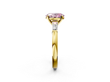 Yellow gold Fancy Pink Oval  Solitaire with Tapered Baguette Side Stones on a Classic Band with Four-Prong Setting_94