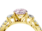 Yellow gold Fancy Pink Oval  Three-Stone Diamond Ring with Pavé Split Shank and Four-Prong Setting_100