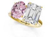 Yellow gold Fancy Pink Oval  and Emerald Cut Toi Moi Ring with Prong Setting_64