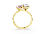 Yellow gold Fancy Pink Oval  and Emerald Cut Toi Moi Ring with Prong Setting_66