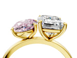 Yellow gold Fancy Pink Oval  and Emerald Cut Toi Moi Ring with Prong Setting_67