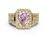 Yellow gold Fancy Pink Pear -Cut Halo Diamond Ring with Split Shank and Four-Prong Setting_93