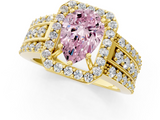 Yellow gold Fancy Pink Pear -Cut Halo Diamond Ring with Split Shank and Four-Prong Setting_94