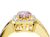 Yellow gold Fancy Pink Pear -Cut Halo Diamond Ring with Split Shank and Four-Prong Setting_97