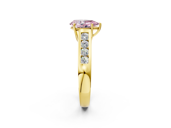 Yellow gold Fancy Pink Pear  Brilliant Channel-Set Solitaire Ring with Four-Prong Setting