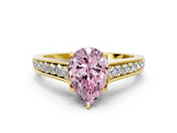 Yellow gold Fancy Pink Pear  Brilliant Cut Diamond Engagement Ring with Pavé Band and Four-Prong Setting_49