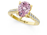 Yellow gold Fancy Pink Pear  Brilliant Diamond Solitaire with Pavé Band and Four-Prong Setting 2