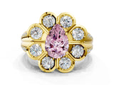 Yellow gold Fancy Pink Pear  Brilliant Flower Halo Diamond Split Shank Ring_51
