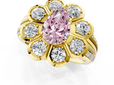 Yellow gold Fancy Pink Pear  Brilliant Flower Halo Diamond Split Shank Ring_52
