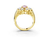 Yellow gold Fancy Pink Pear  Brilliant Flower Halo Diamond Split Shank Ring_54