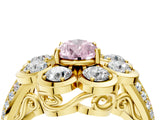 Yellow gold Fancy Pink Pear  Brilliant Flower Halo Diamond Split Shank Ring_55