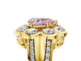 Yellow gold Fancy Pink Pear  Brilliant Flower Halo Diamond Split Shank Ring_56