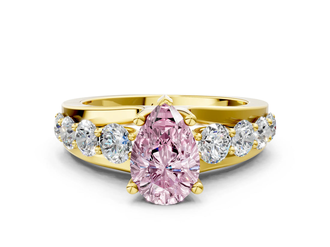 Yellow gold Fancy Pink Pear  Brilliant Solitaire with Side Stones on a Pave Band and Four-Prong Setting_24