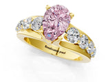 Yellow gold Fancy Pink Pear  Brilliant Solitaire with Side Stones on a Pave Band and Four-Prong Setting_25