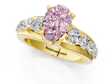 Yellow gold Fancy Pink Pear  Brilliant Solitaire with Side Stones on a Pave Band and Four-Prong Setting_48