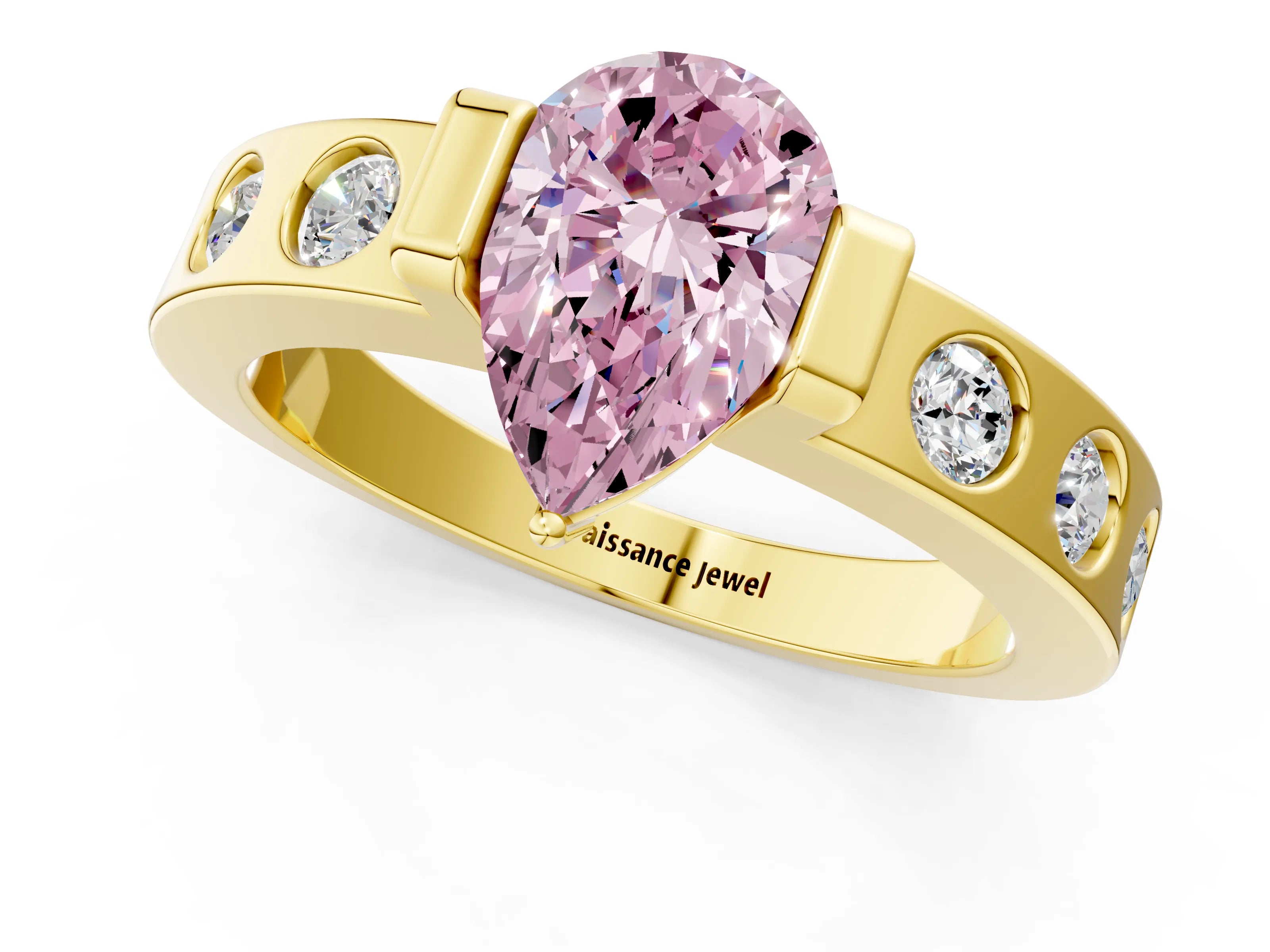 Yellow gold Fancy Pink Pear Cut Brilliant Channel-Set Diamond Ring with Bezel Prong Setting_1
