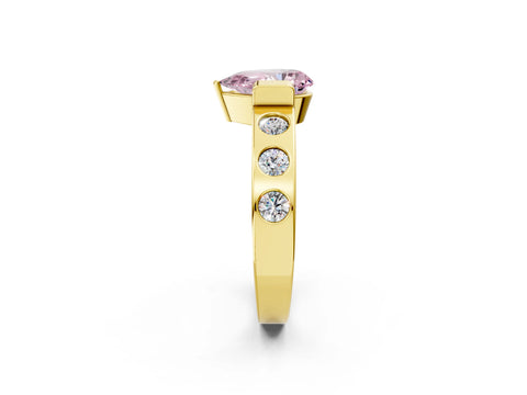 Yellow gold Fancy Pink Pear Cut Brilliant Channel-Set Diamond Ring with Bezel Prong Setting_2