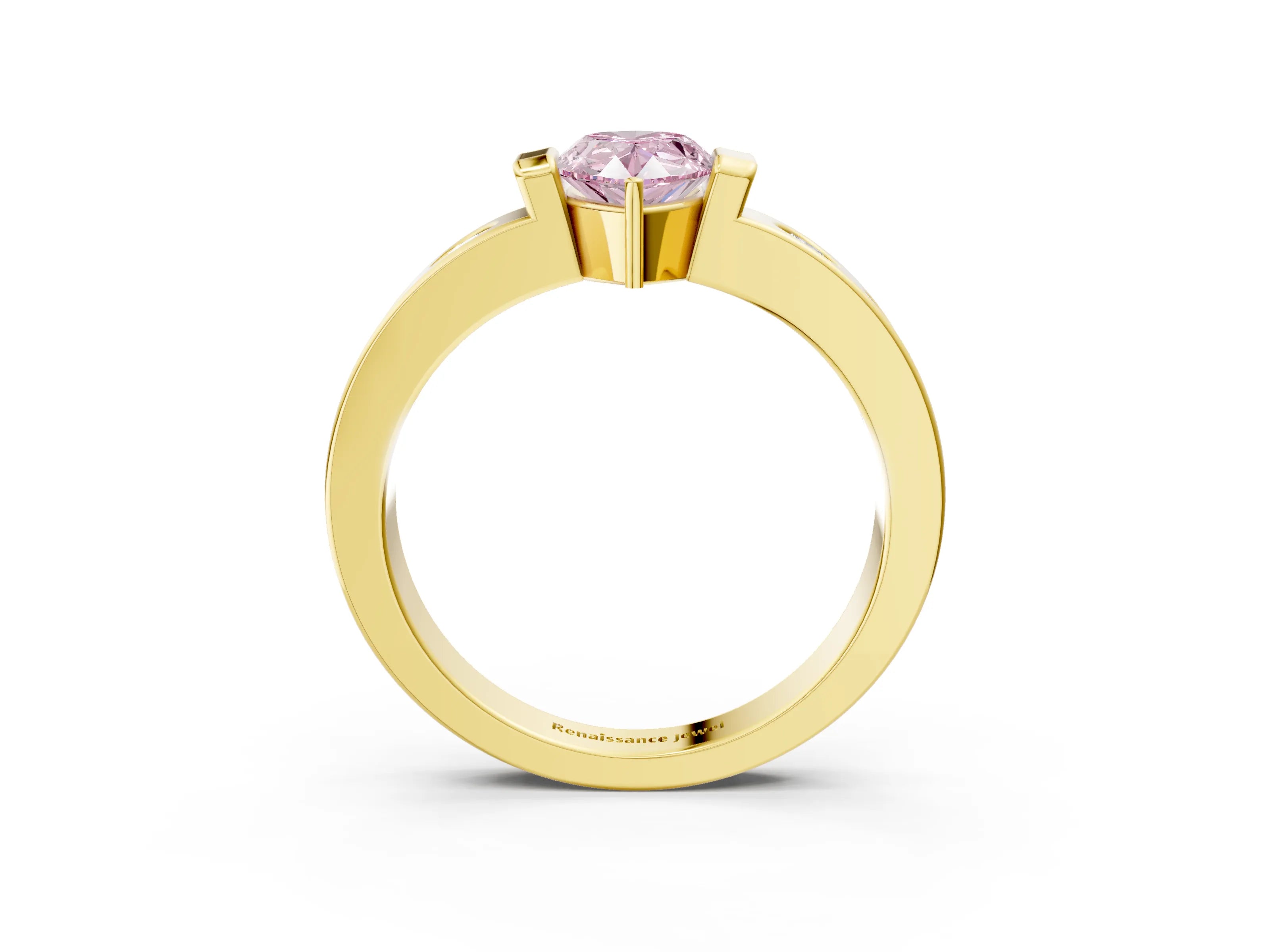 Yellow gold Fancy Pink Pear Cut Brilliant Channel-Set Diamond Ring with Bezel Prong Setting_3