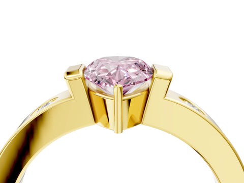 Yellow gold Fancy Pink Pear Cut Brilliant Channel-Set Diamond Ring with Bezel Prong Setting_4