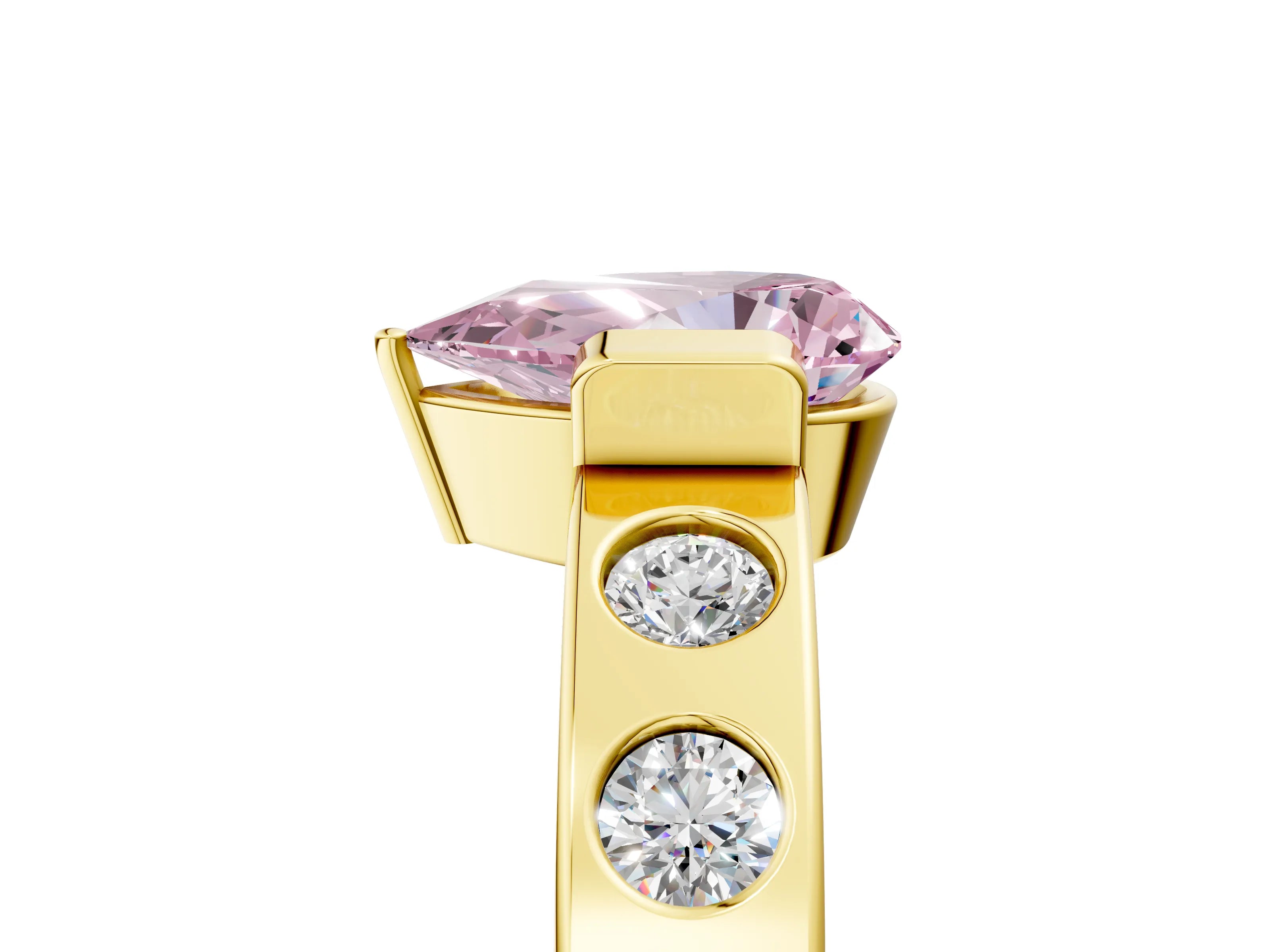 Yellow gold Fancy Pink Pear Cut Brilliant Channel-Set Diamond Ring with Bezel Prong Setting_5