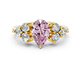 Yellow gold Fancy Pink Pear Cut Brilliant Diamond Cluster Accent Solitaire Ring with Prong Setting