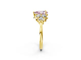 Yellow gold Fancy Pink Pear Cut Brilliant Diamond Cluster Accent Solitaire Ring with Prong Setting_2