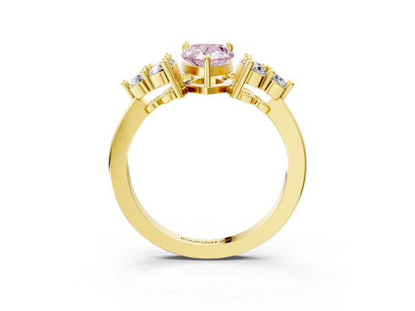 Yellow gold Fancy Pink Pear Cut Brilliant Diamond Cluster Accent Solitaire Ring with Prong Setting