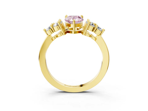 Yellow gold Fancy Pink Pear Cut Brilliant Diamond Cluster Accent Solitaire Ring with Prong Setting_3