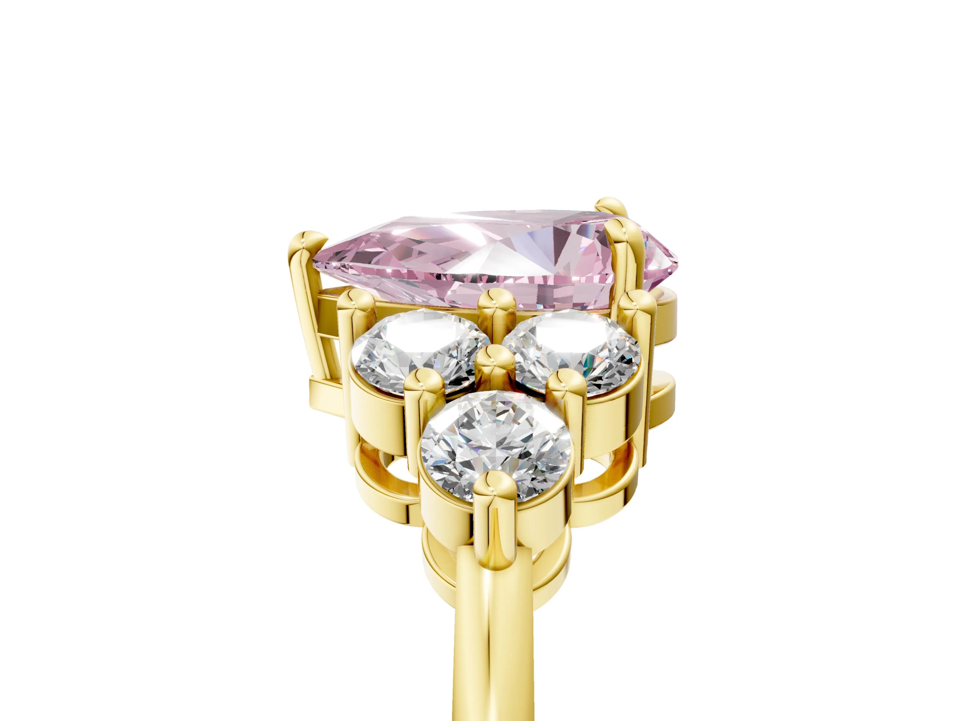 Yellow gold Fancy Pink Pear Cut Brilliant Diamond Cluster Accent Solitaire Ring with Prong Setting_5