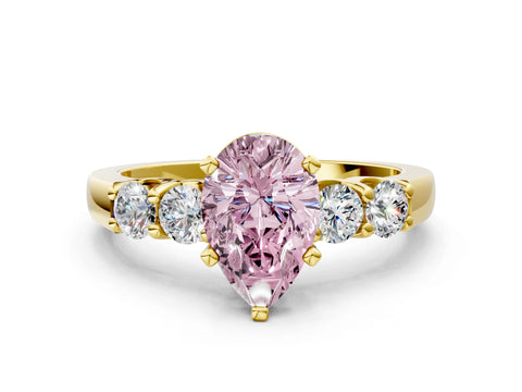 Yellow gold Fancy Pink Pear Cut Brilliant Diamond Five-Stone Engagement Ring with Prong Setting on a Classic Band_3