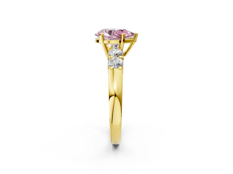 Yellow gold Fancy Pink Pear Cut Brilliant Diamond Five-Stone Engagement Ring with Prong Setting on a Classic Band_5