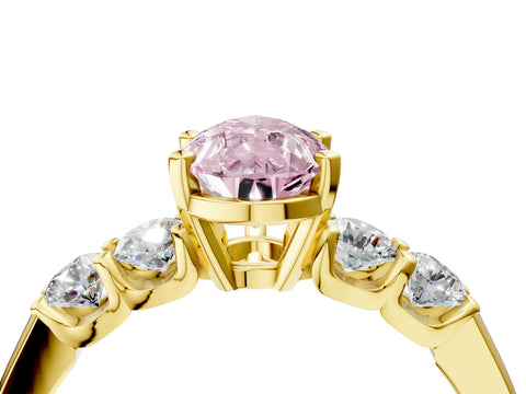 Yellow gold Fancy Pink Pear Cut Brilliant Diamond Five-Stone Engagement Ring with Prong Setting on a Classic Band_7
