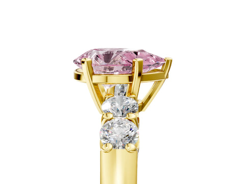 Yellow gold Fancy Pink Pear Cut Brilliant Diamond Five-Stone Engagement Ring with Prong Setting on a Classic Band_8