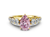 Yellow gold Fancy Pink Pear Cut Brilliant Diamond Pavé Band with Six-Prong Setting