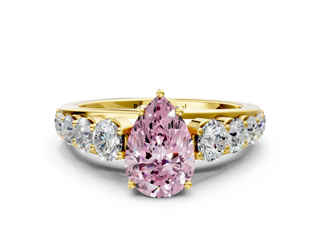 Yellow gold Fancy Pink Pear Cut Brilliant Diamond Pavé Band with Six-Prong Setting_12