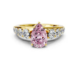 Yellow gold Fancy Pink Pear Cut Brilliant Diamond Pavé Band with Six-Prong Setting_12