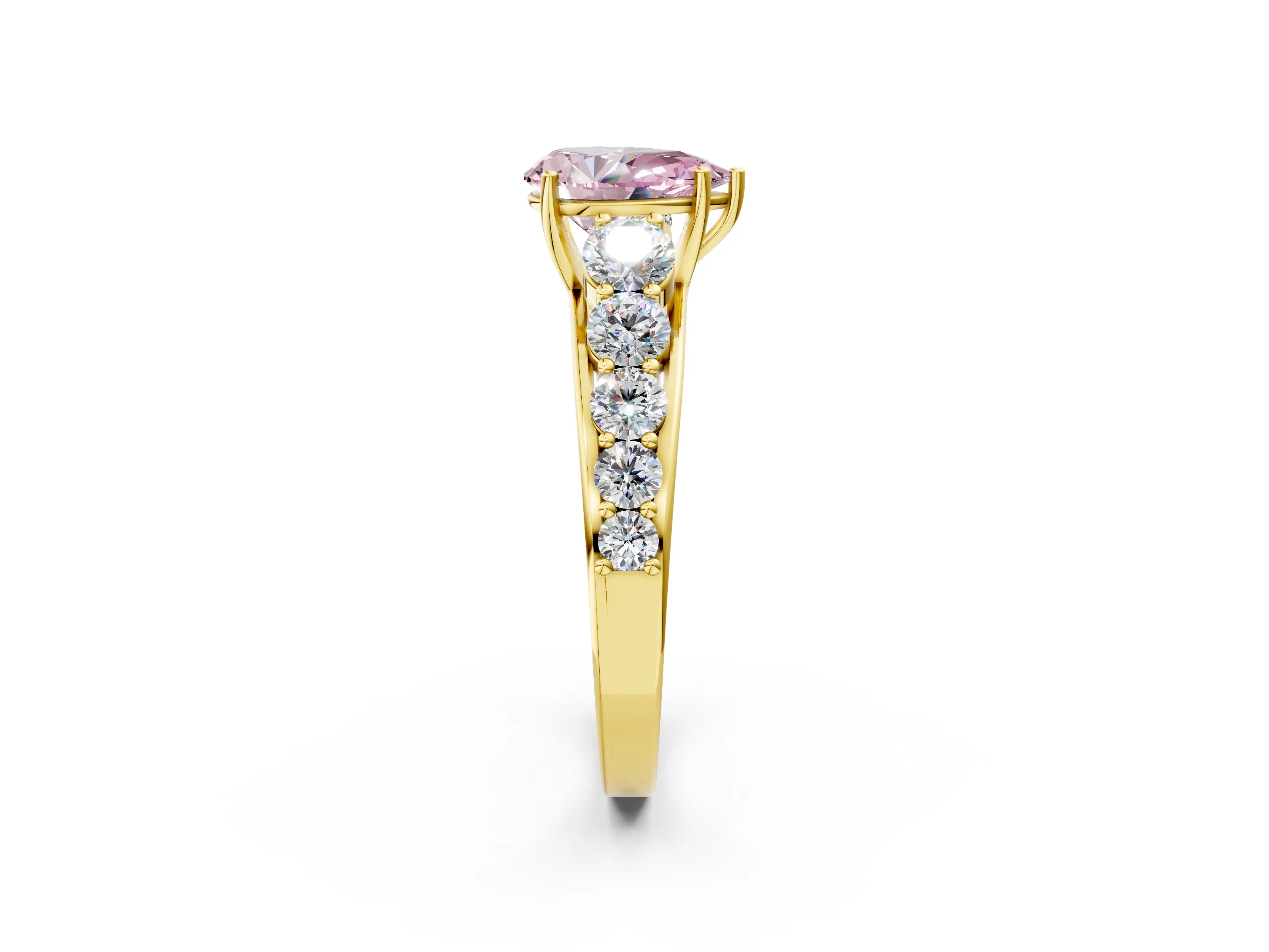 Yellow gold Fancy Pink Pear Cut Brilliant Diamond Pavé Band with Six-Prong Setting_2