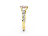 Yellow gold Fancy Pink Pear Cut Brilliant Diamond Pavé Band with Six-Prong Setting_2
