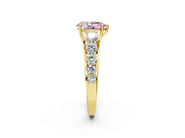 Yellow gold Fancy Pink Pear Cut Brilliant Diamond Pavé Band with Six-Prong Setting