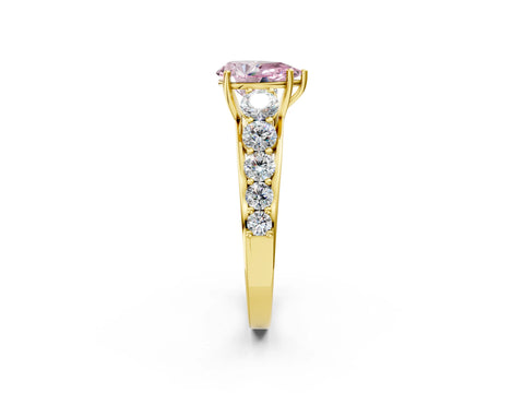 Yellow gold Fancy Pink Pear Cut Brilliant Diamond Pavé Band with Six-Prong Setting_2