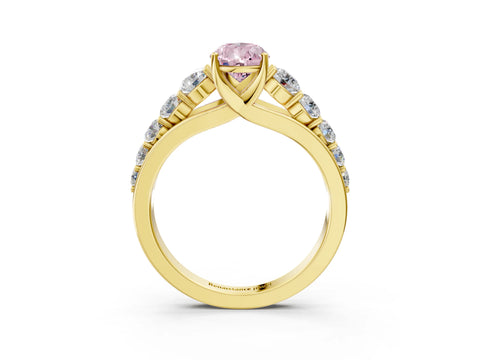 Yellow gold Fancy Pink Pear Cut Brilliant Diamond Pavé Band with Six-Prong Setting_3