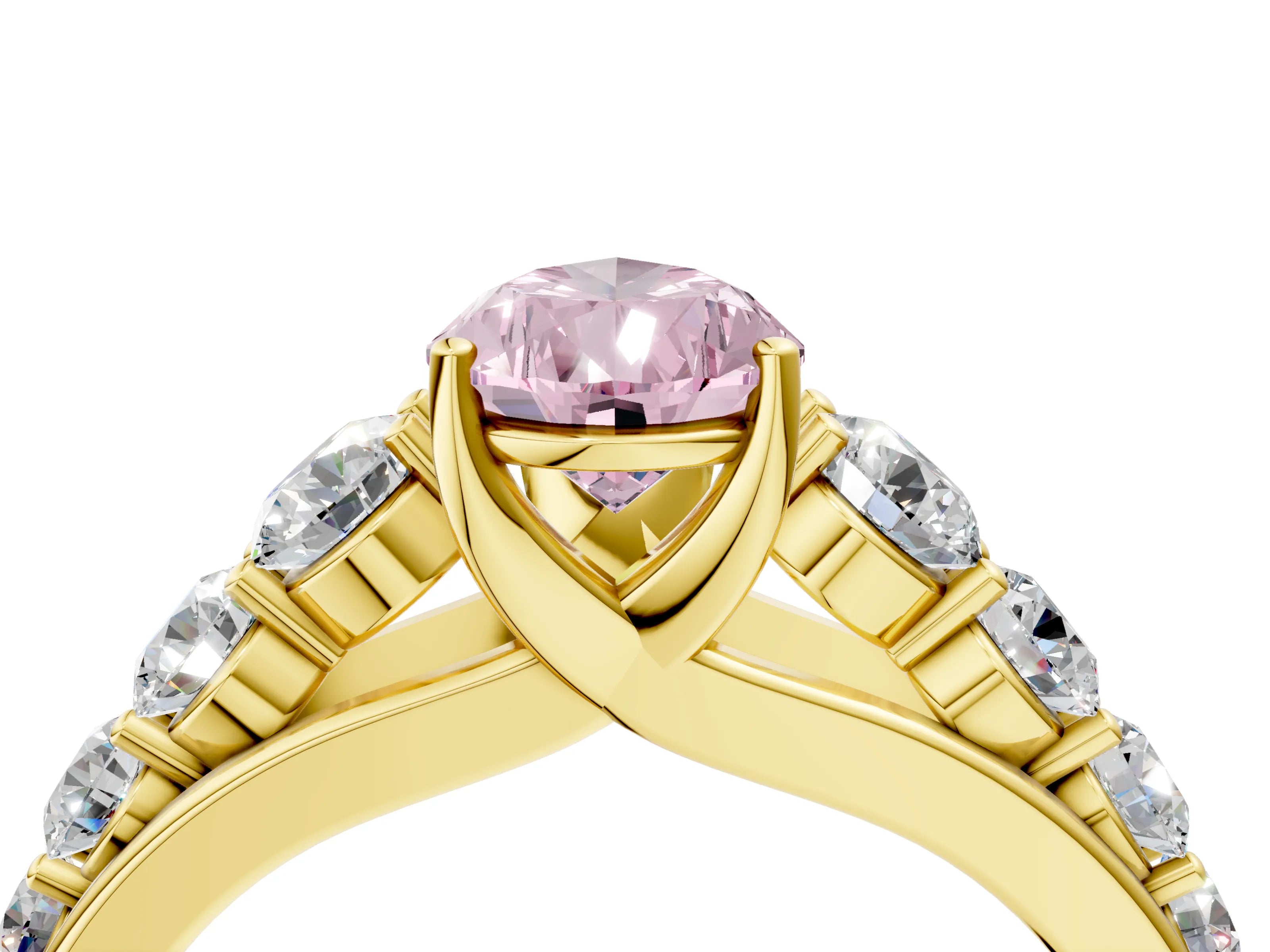 Yellow gold Fancy Pink Pear Cut Brilliant Diamond Pavé Band with Six-Prong Setting_4