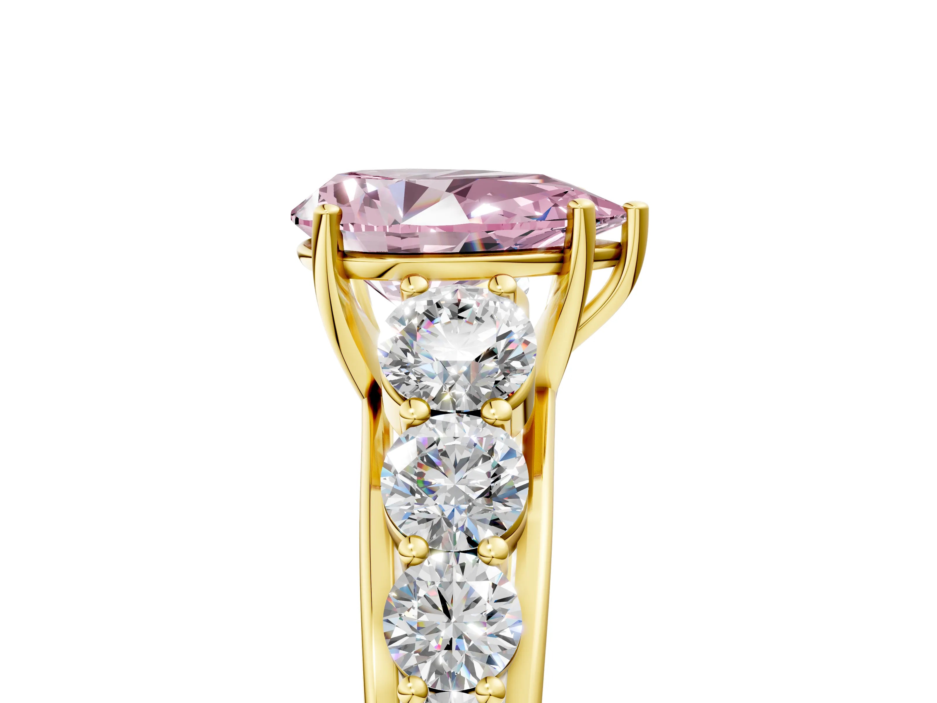 Yellow gold Fancy Pink Pear Cut Brilliant Diamond Pavé Band with Six-Prong Setting_5