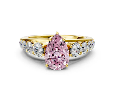 Yellow gold Fancy Pink Pear Cut Brilliant Diamond Pavé Band with Six-Prong Setting