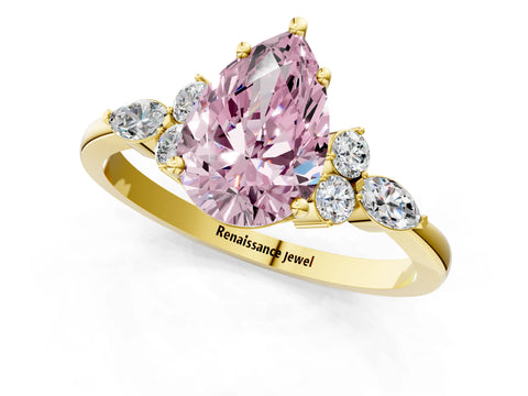 Yellow gold Fancy Pink Pear Cut Brilliant Diamond Solitaire Ring with Pear Side Stones and Four-Prong Setting_4