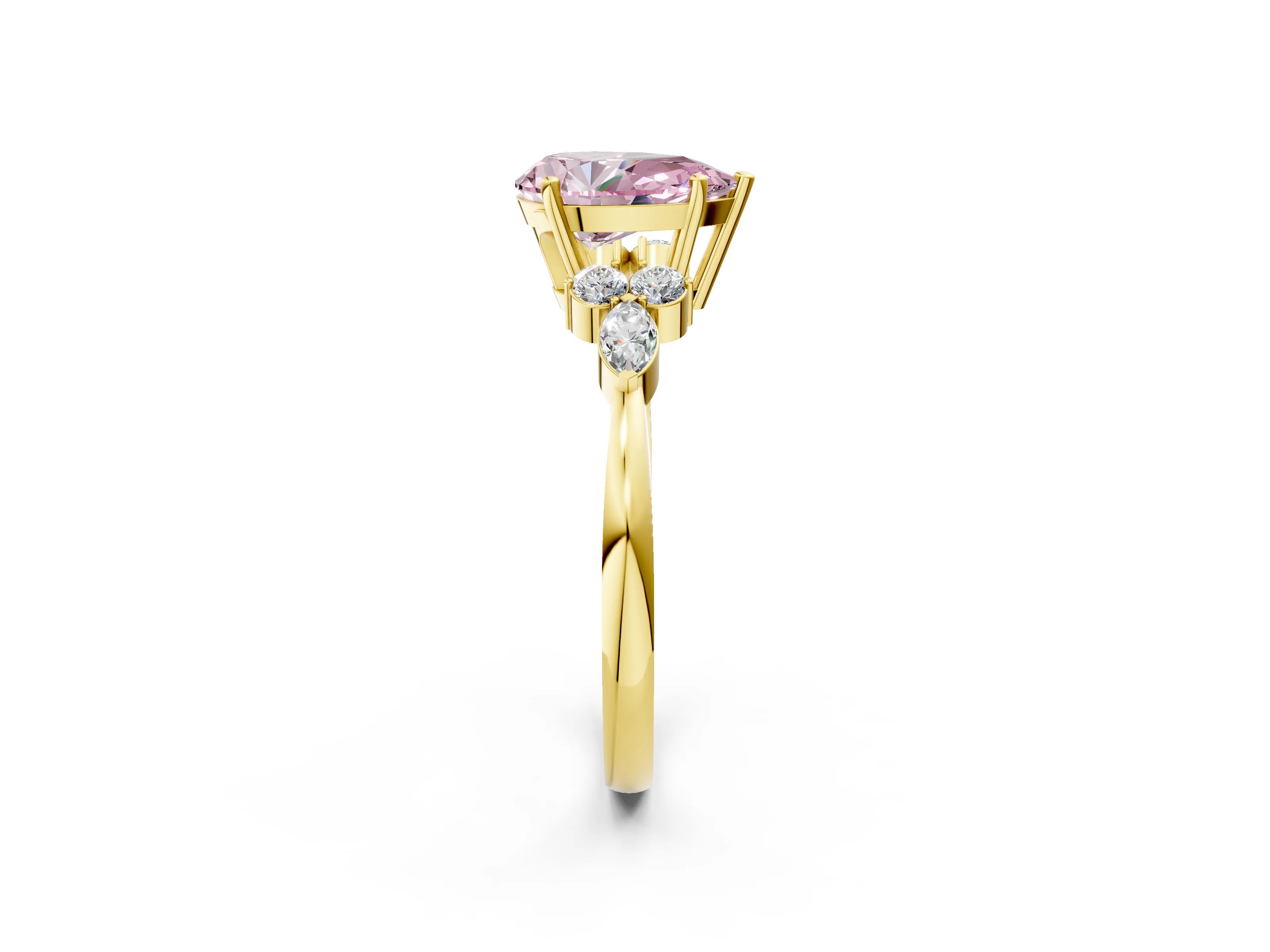 Yellow gold Fancy Pink Pear Cut Brilliant Diamond Solitaire Ring with Pear Side Stones and Four-Prong Setting_5