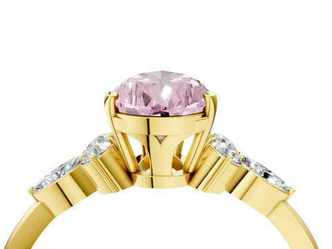 Yellow gold Fancy Pink Pear Cut Brilliant Diamond Solitaire Ring with Pear Side Stones and Four-Prong Setting_7