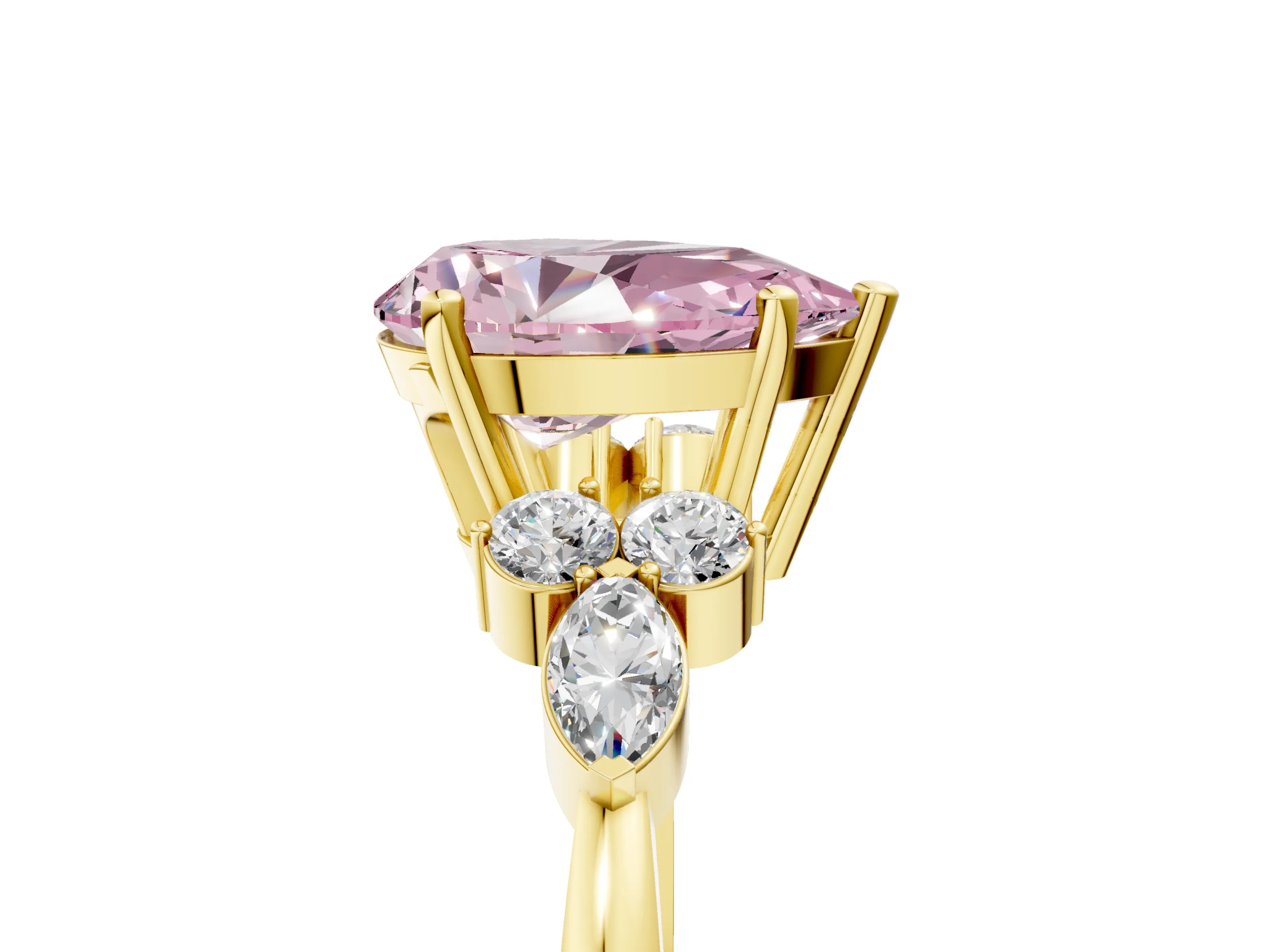 Yellow gold Fancy Pink Pear Cut Brilliant Diamond Solitaire Ring with Pear Side Stones and Four-Prong Setting_8