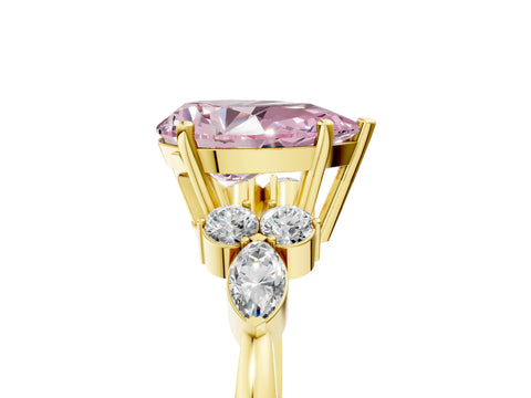 Yellow gold Fancy Pink Pear Cut Brilliant Diamond Solitaire Ring with Pear Side Stones and Four-Prong Setting_8